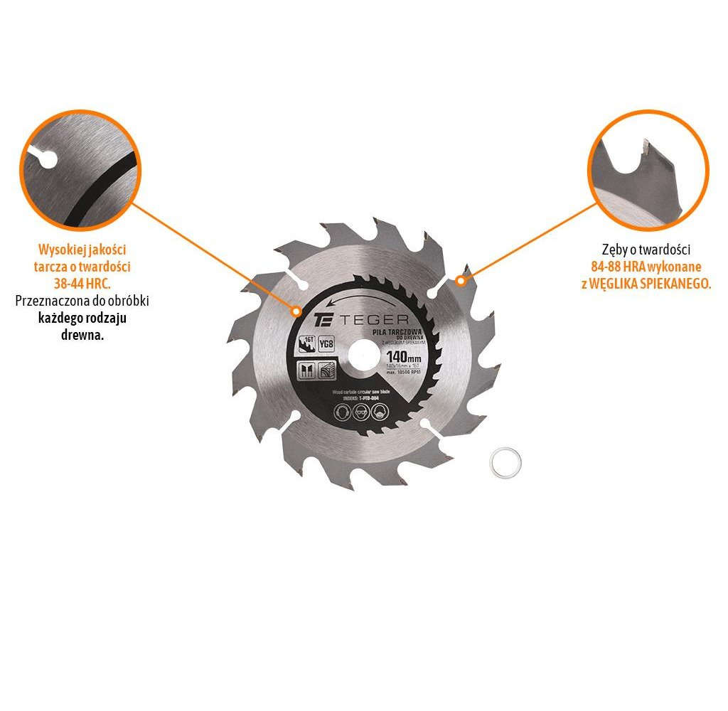 Piła tarczowa do drewna z węglikiem spiekanym 140x16x16T / TEGER