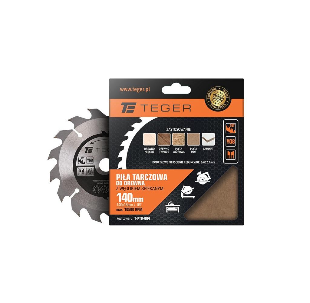 Piła tarczowa do drewna z węglikiem spiekanym 140x16x16T / TEGER