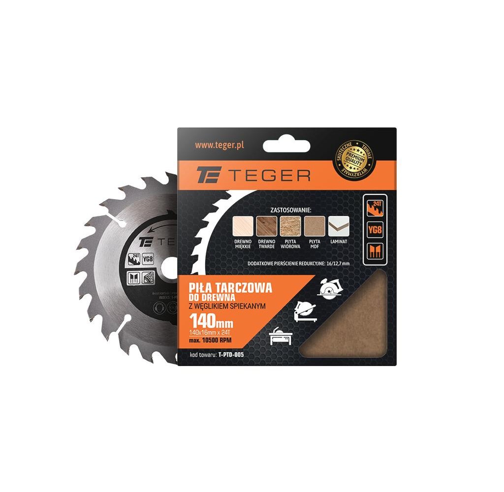 Piła tarczowa do drewna z węglikiem spiekanym 140x16x24T / TEGER