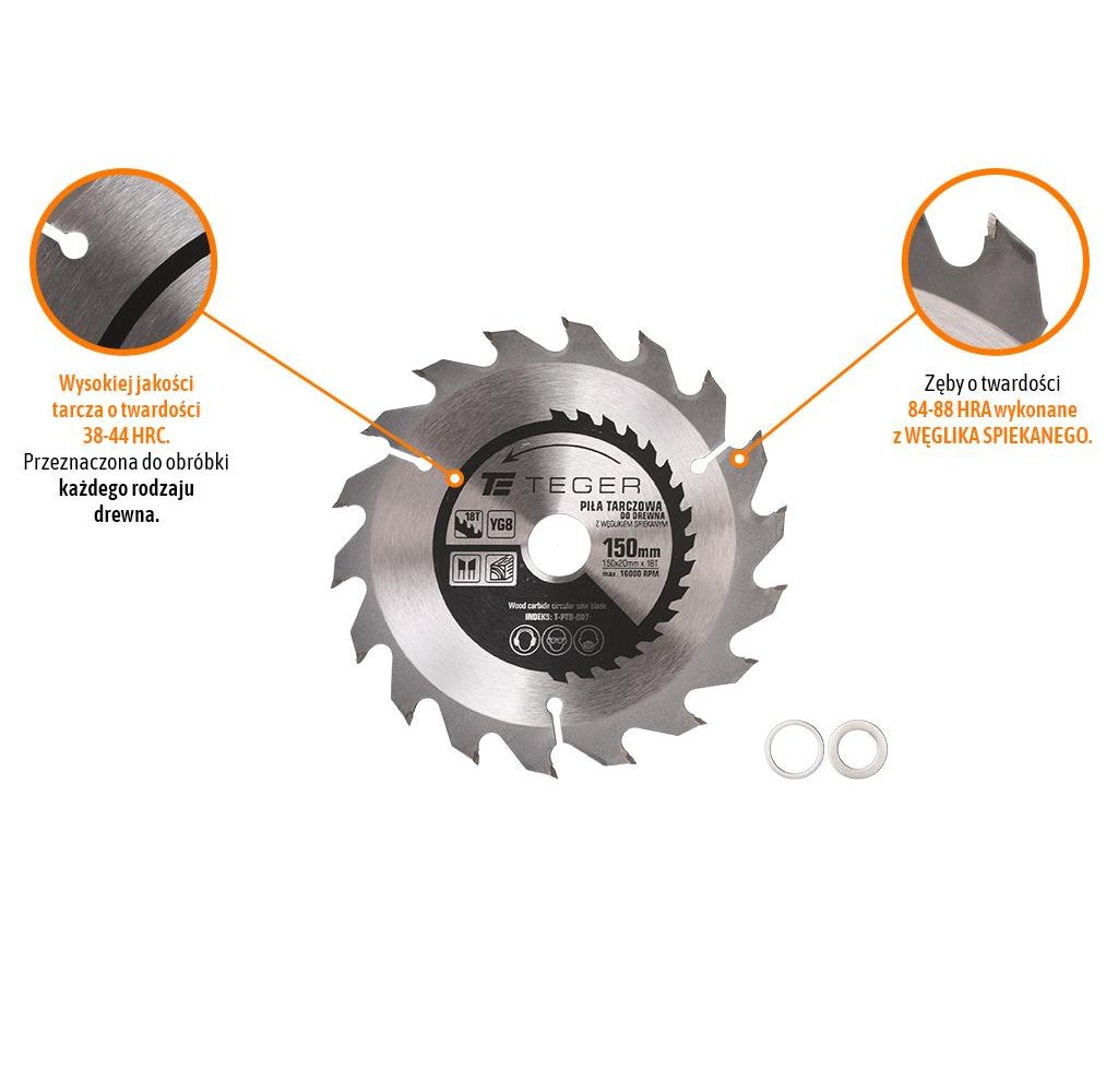 Piła tarczowa do drewna z węglikiem spiekanym 150x20x18T / TEGER