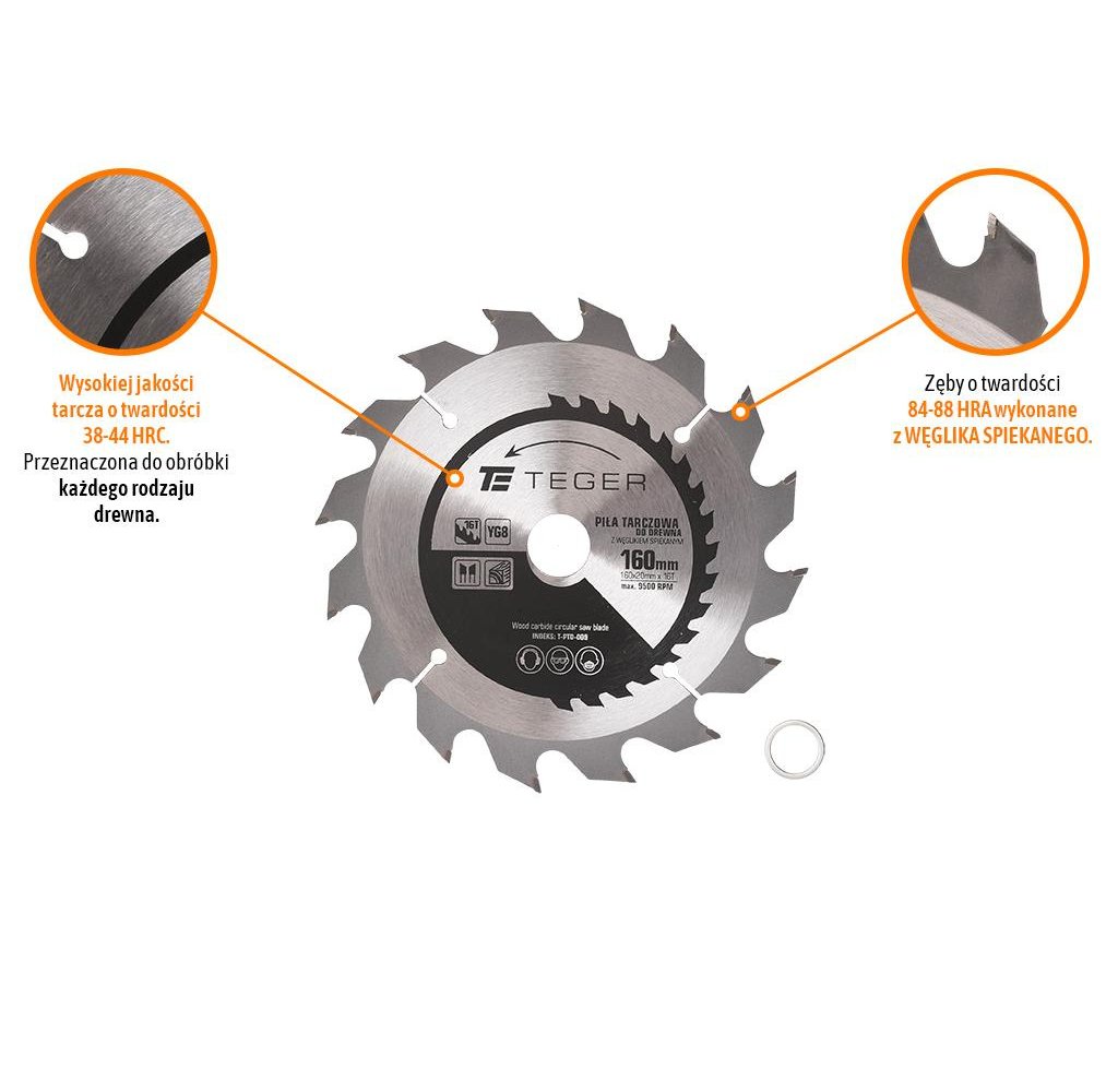 Piła tarczowa do drewna z węglikiem spiekanym 160x20x16T / TEGER