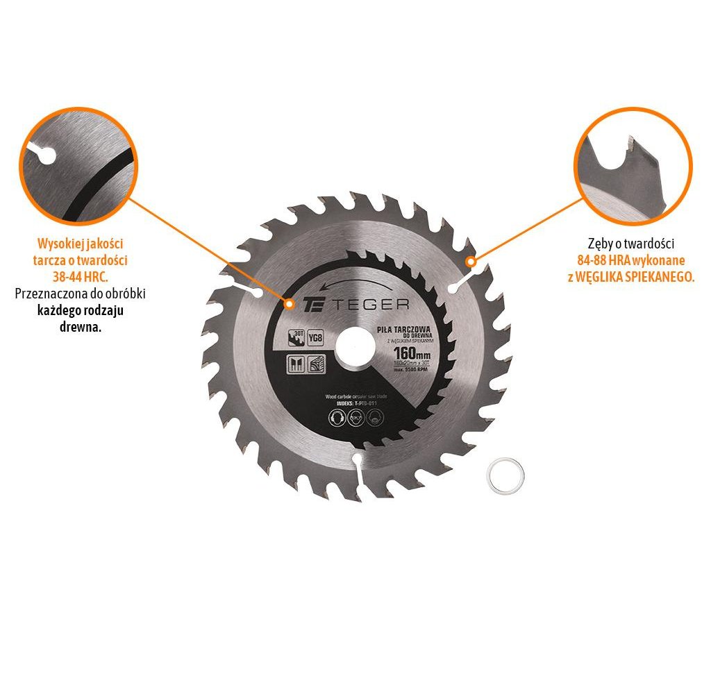Piła tarczowa do drewna z węglikiem spiekanym 160x20x30T / TEGER