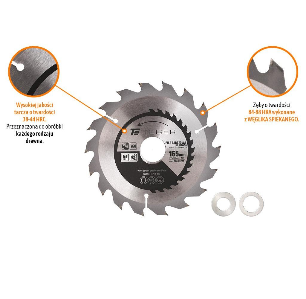 Piła tarczowa do drewna z węglikiem spiekanym 165x30x18T / TEGER