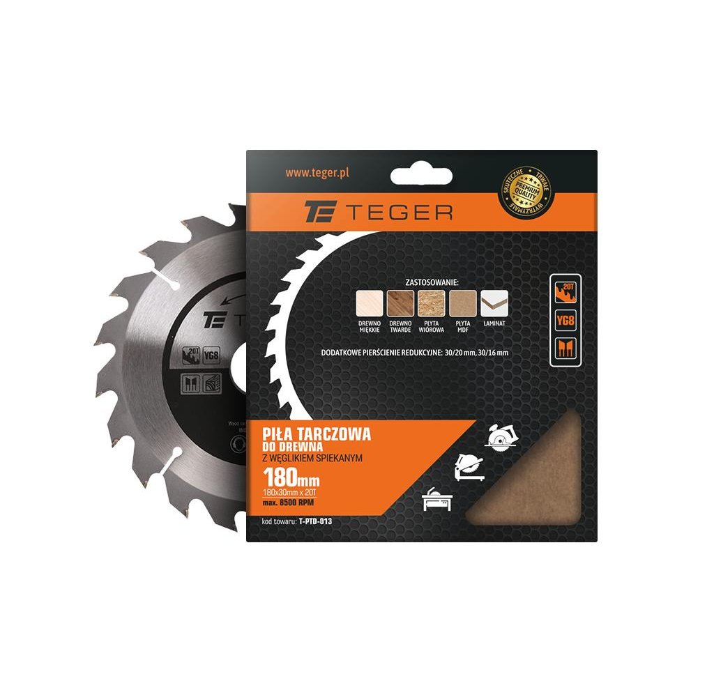 Piła tarczowa do drewna z węglikiem spiekanym 180x30x20T / TEGER