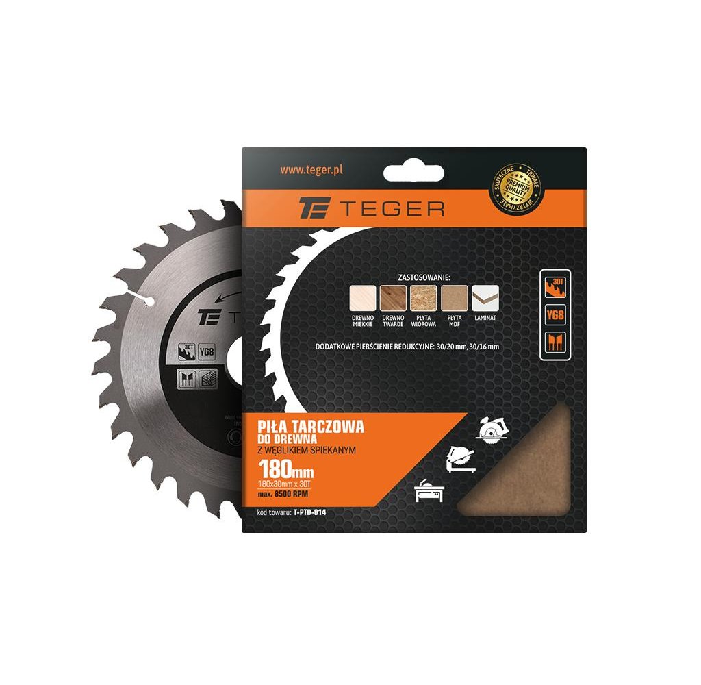 Piła tarczowa do drewna z węglikiem spiekanym 180x30x30T / TEGER