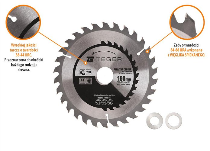 Piła tarczowa do drewna z węglikiem spiekanym 190x30x30T / TEGER
