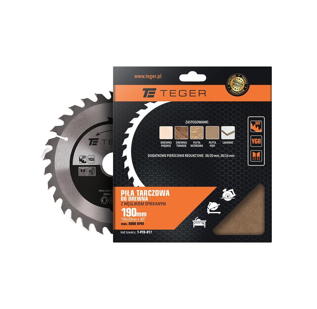 Piła tarczowa do drewna z węglikiem spiekanym 190x30x30T / TEGER