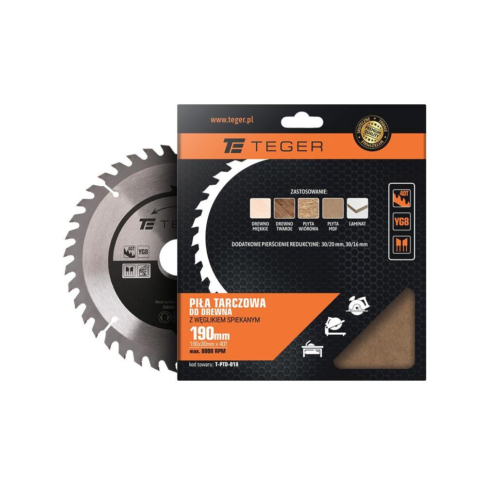 Piła tarczowa do drewna z węglikiem spiekanym 190x30x40T / TEGER