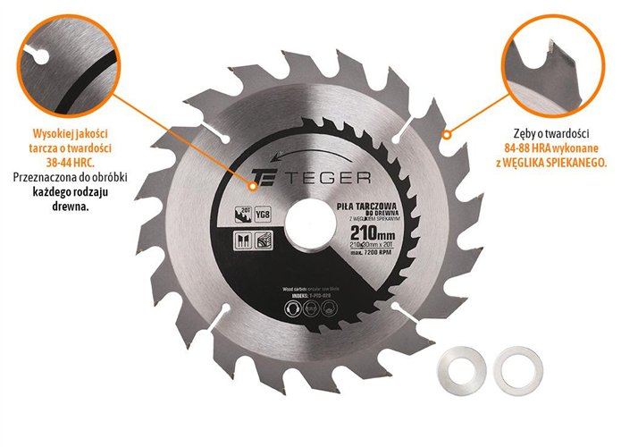 Piła tarczowa do drewna z węglikiem spiekanym 210x30x20T / TEGER