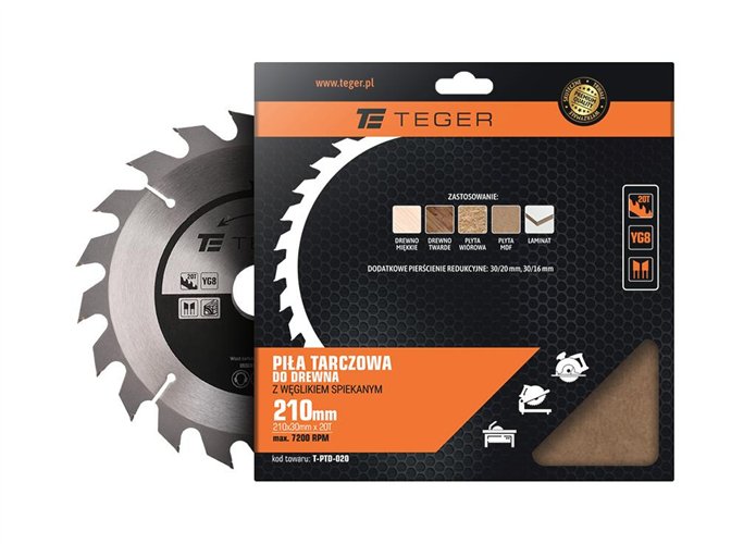 Piła tarczowa do drewna z węglikiem spiekanym 210x30x20T / TEGER