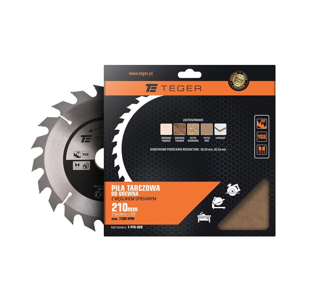 Piła tarczowa do drewna z węglikiem spiekanym 210x30x20T / TEGER