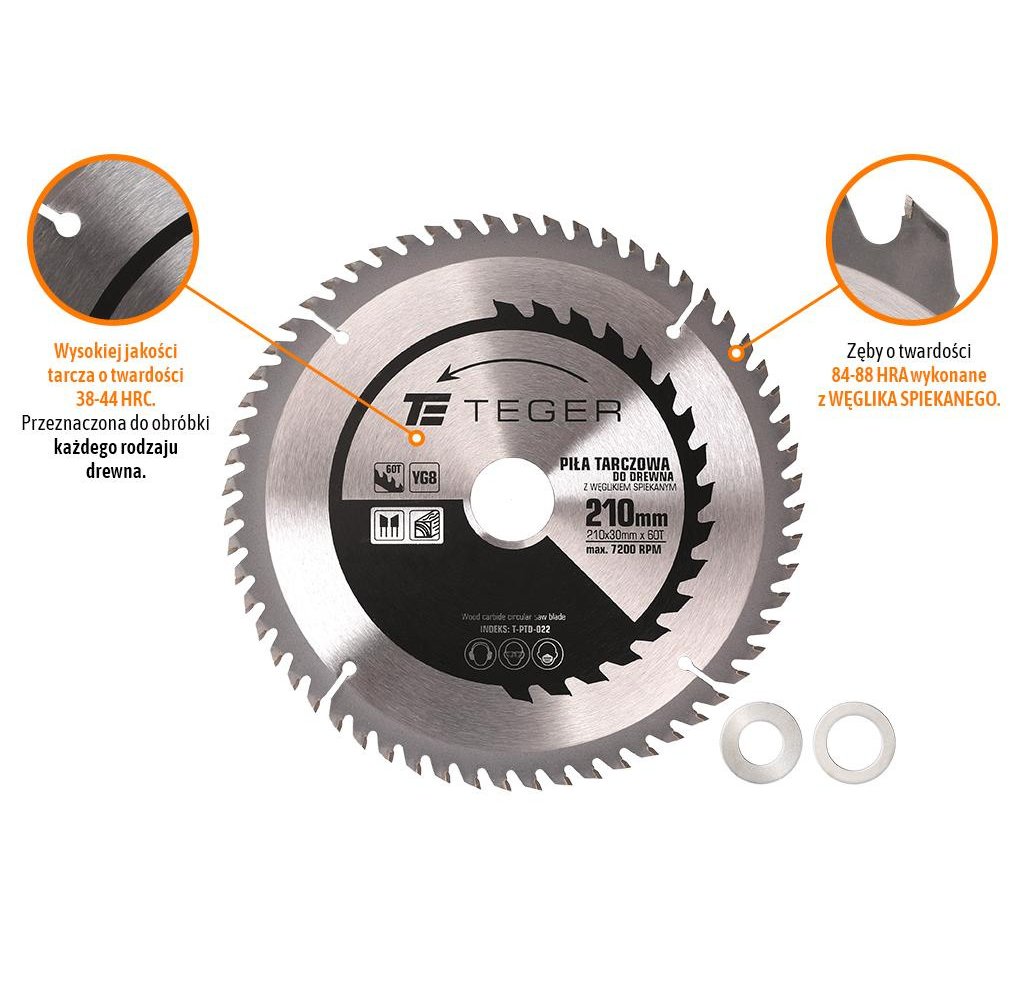 Piła tarczowa do drewna z węglikiem spiekanym 210x30x60T / TEGER