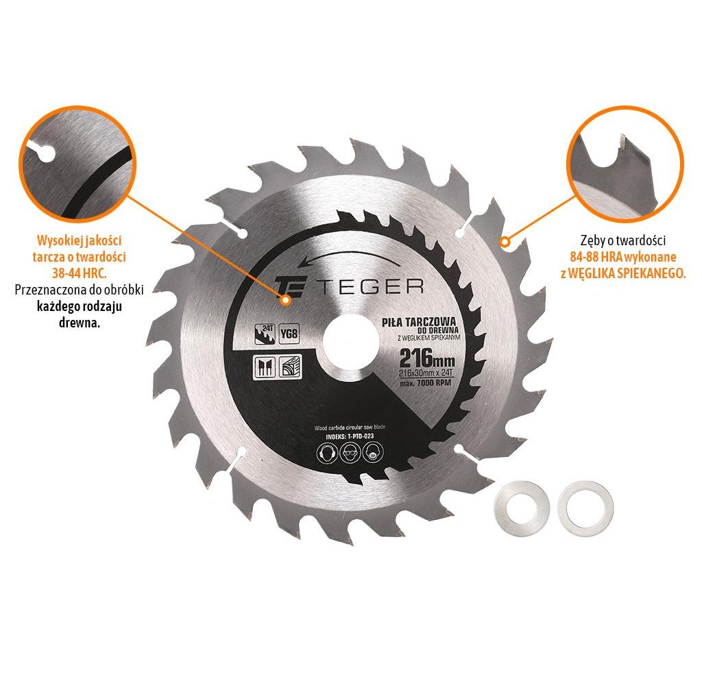 Piła tarczowa do drewna z węglikiem spiekanym 216x30x24T / TEGER