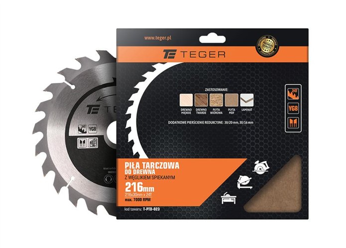 Piła tarczowa do drewna z węglikiem spiekanym 216x30x24T / TEGER