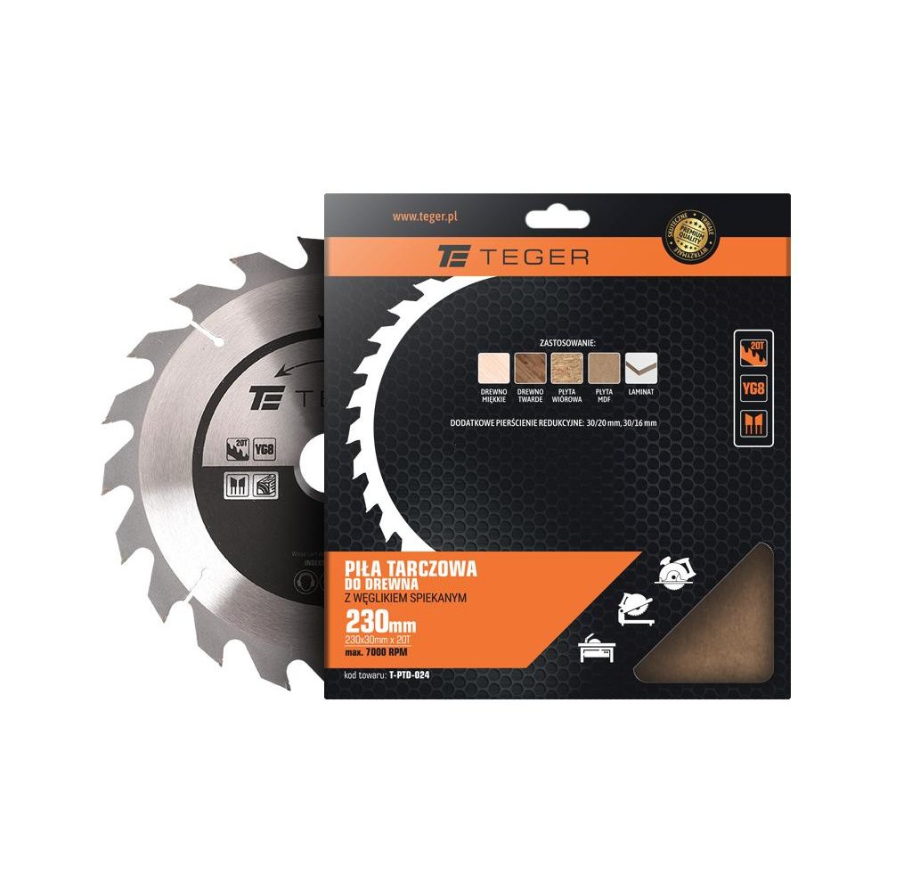Piła tarczowa do drewna z węglikiem spiekanym 230x30x20T / TEGER