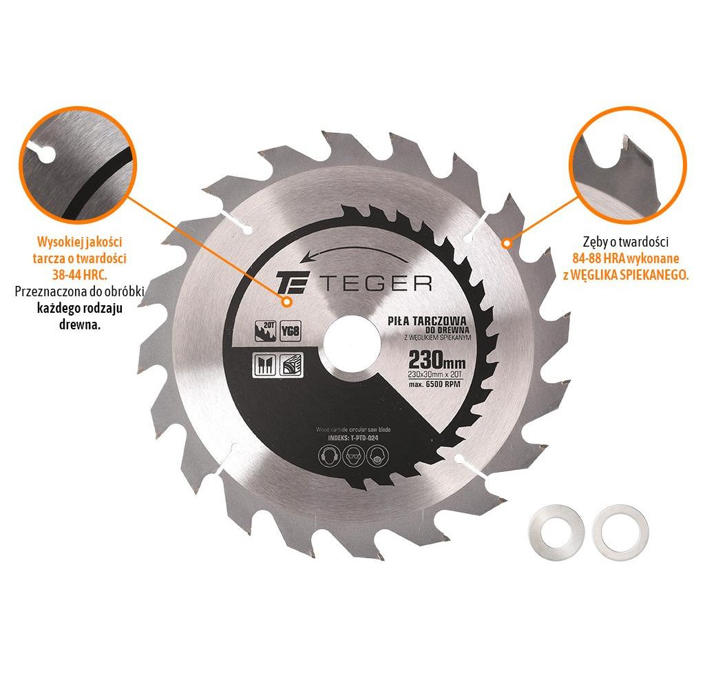 Piła tarczowa do drewna z węglikiem spiekanym 230x30x20T / TEGER