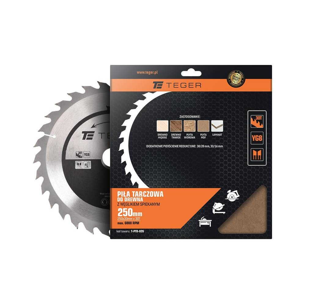 Piła tarczowa do drewna z węglikiem spiekanym 250x30x30T / TEGER