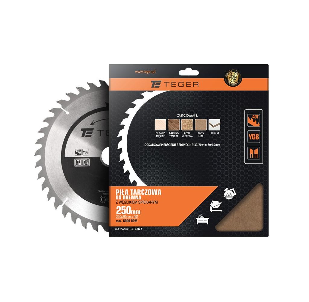 Piła tarczowa do drewna z węglikiem spiekanym 250x30x40T / TEGER