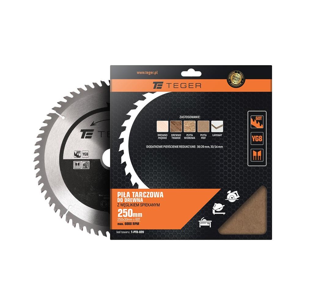 Piła tarczowa do drewna z węglikiem spiekanym 250x30x60T / TEGER