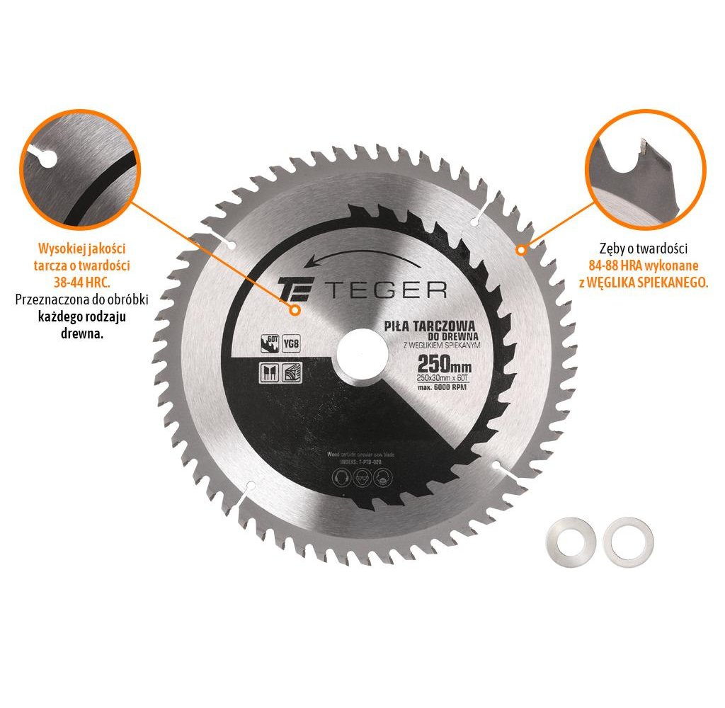 Piła tarczowa do drewna z węglikiem spiekanym 250x30x60T / TEGER
