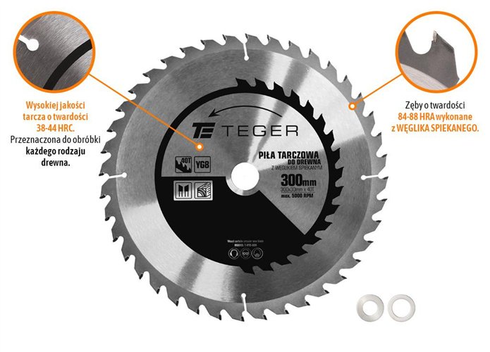 Piła tarczowa do drewna z węglikiem spiekanym 300x30x40T / TEGER