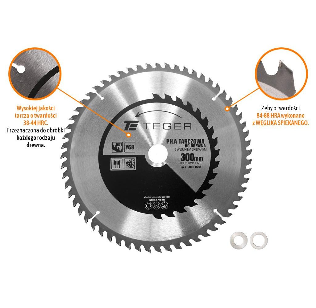 Piła tarczowa do drewna z węglikiem spiekanym 300x30x60T / TEGER