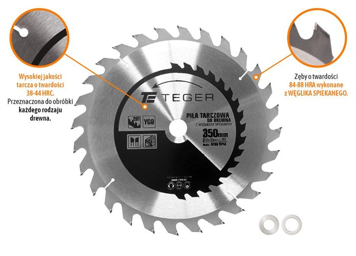 Piła tarczowa do drewna z węglikiem spiekanym 350x30x28T / TEGER