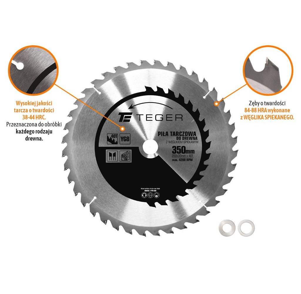Piła tarczowa do drewna z węglikiem spiekanym 350x30x40T / TEGER