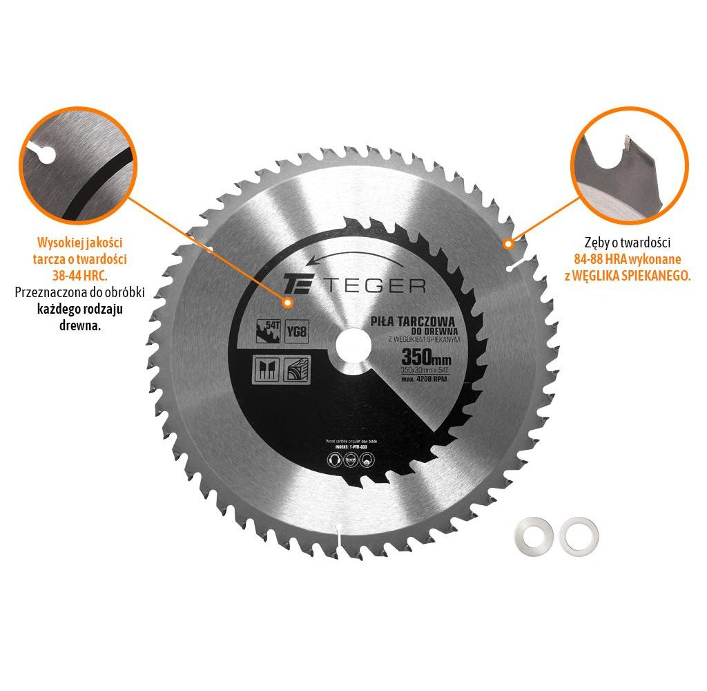 Piła tarczowa do drewna z węglikiem spiekanym 350x30x54T / TEGER
