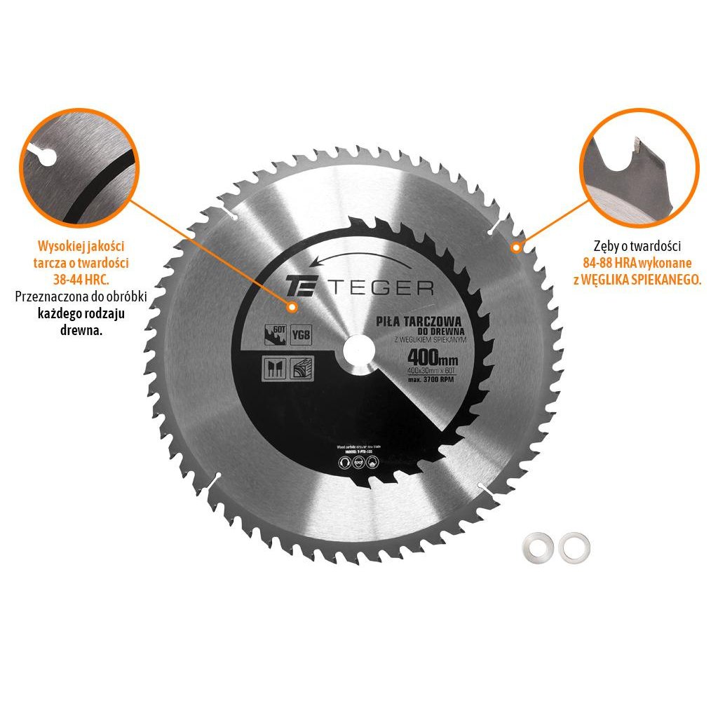 Piła tarczowa do drewna z węglikiem spiekanym 400x30x60T / TEGER