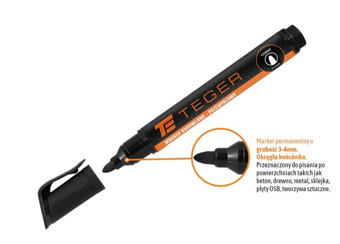 Marker budowlano - przemysłowy - czarny (końcówka okrągła 3-4 mm. tusz czarny permanentny wodoodporny ) / TEGER (sprzedawane po