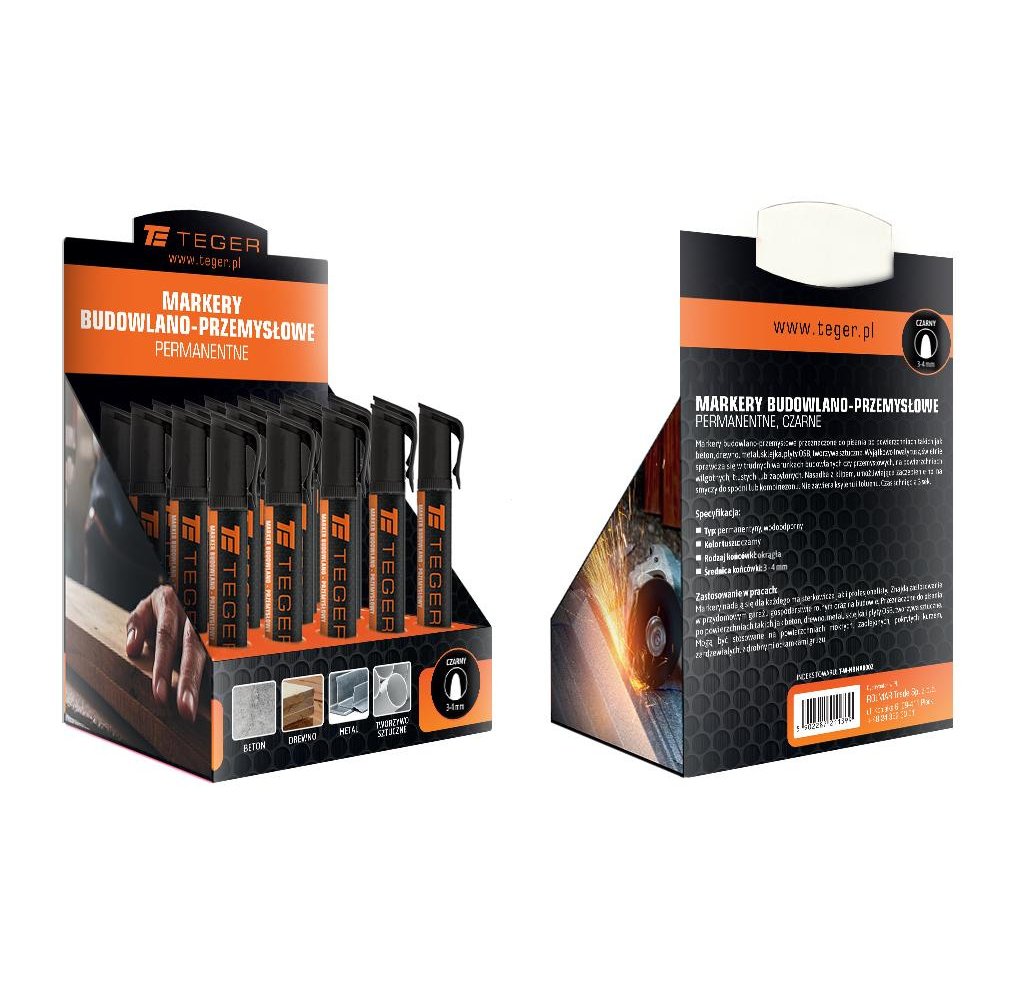 Marker budowlano - przemysłowy - czarny (końcówka okrągła 3-4 mm. tusz czarny permanentny wodoodporny ) / TEGER (sprzedawane po
