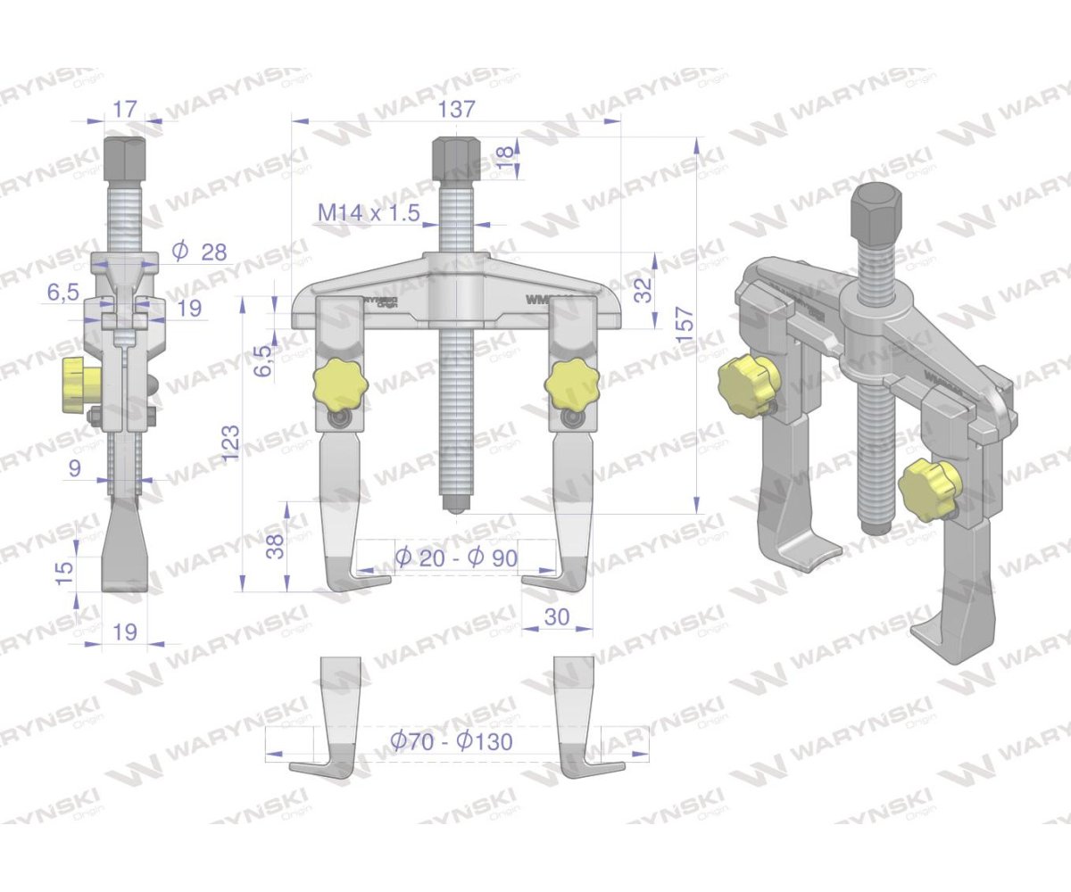 Ściągacz do łożysk dwuramienny typ T 70-130 Waryński