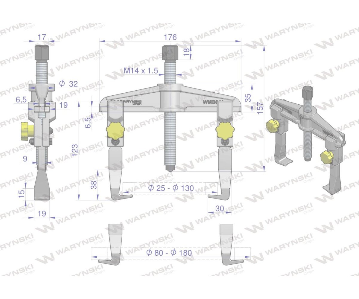 Ściągacz do łożysk dwuramienny typ T 80-180 Waryński