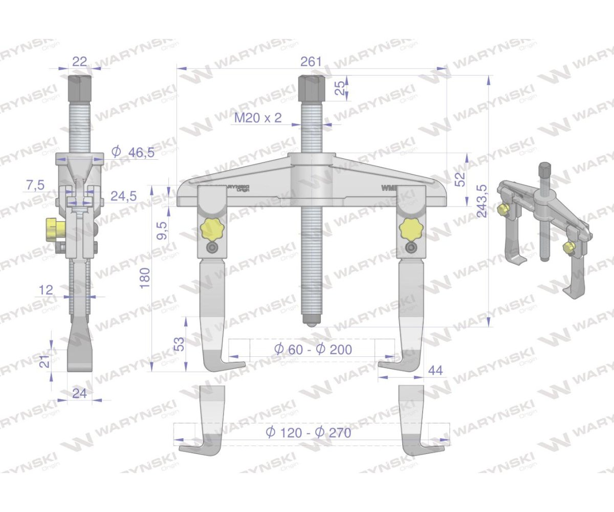 Ściągacz do łożysk dwuramienny typ T 120-270 Waryński