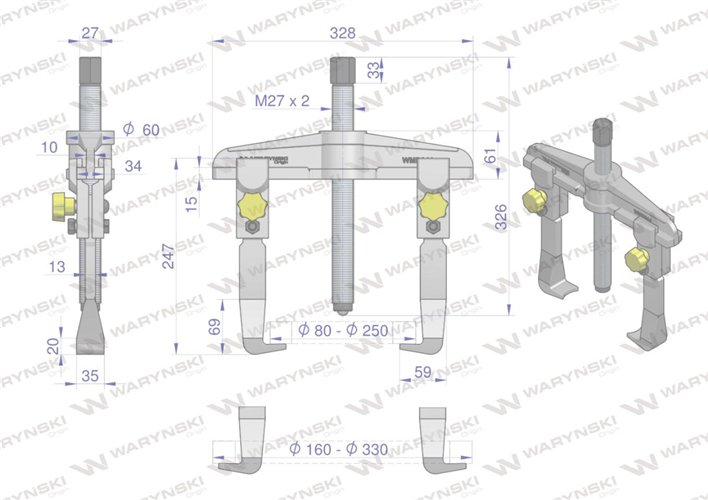Ściągacz do łożysk dwuramienny typ T 160-330 Waryński