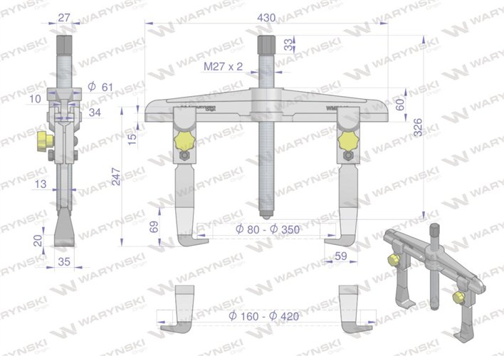 Ściągacz do łożysk dwuramienny typ T 160-420 Waryński