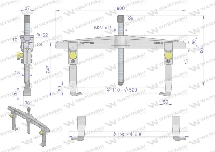 Ściągacz do łożysk dwuramienny typ T 195-600 Waryński