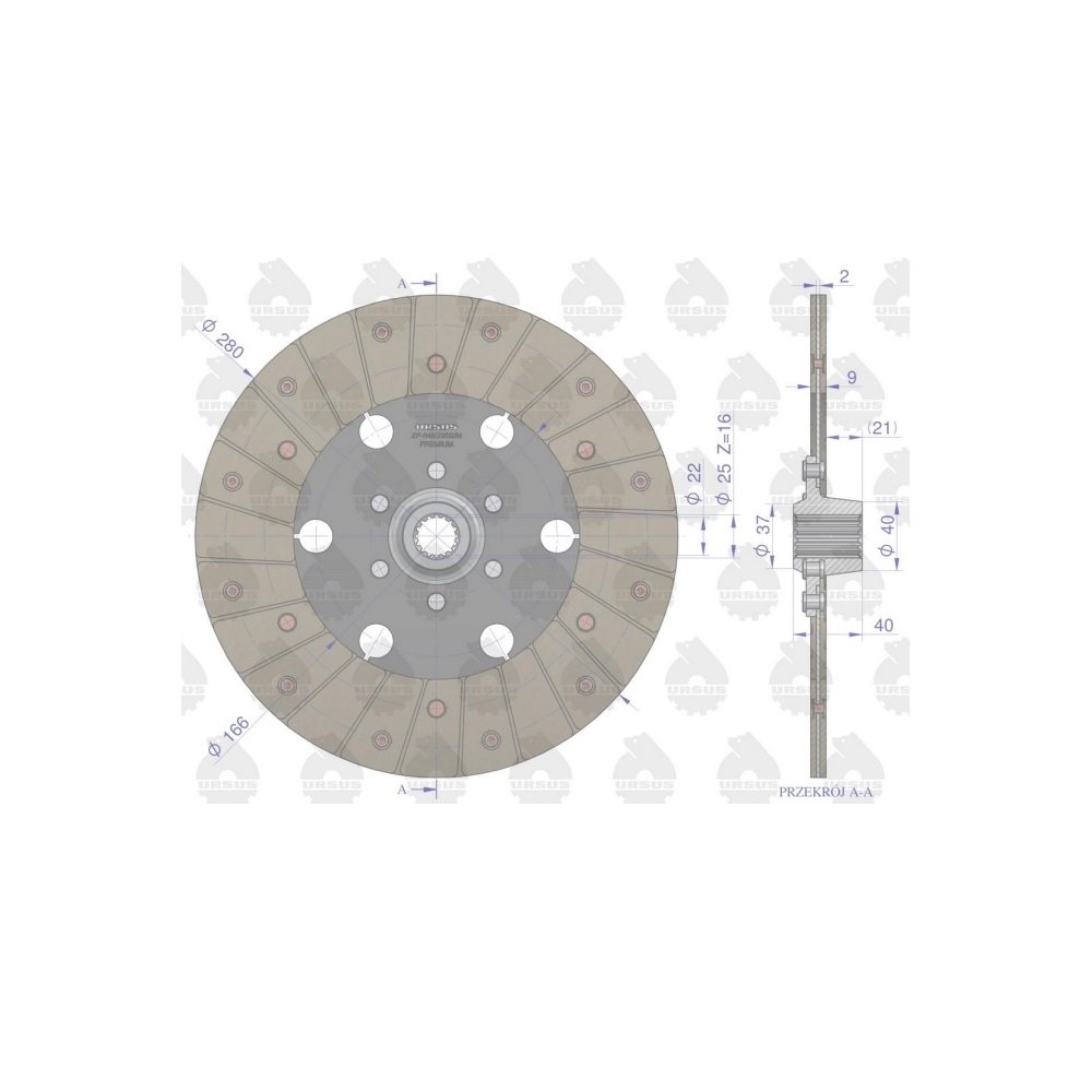 Tarcza sprzęgła 1-stopnia F-280 Z-16. 49011175 Zetor PREMIUM ORYGINAŁ URSUS