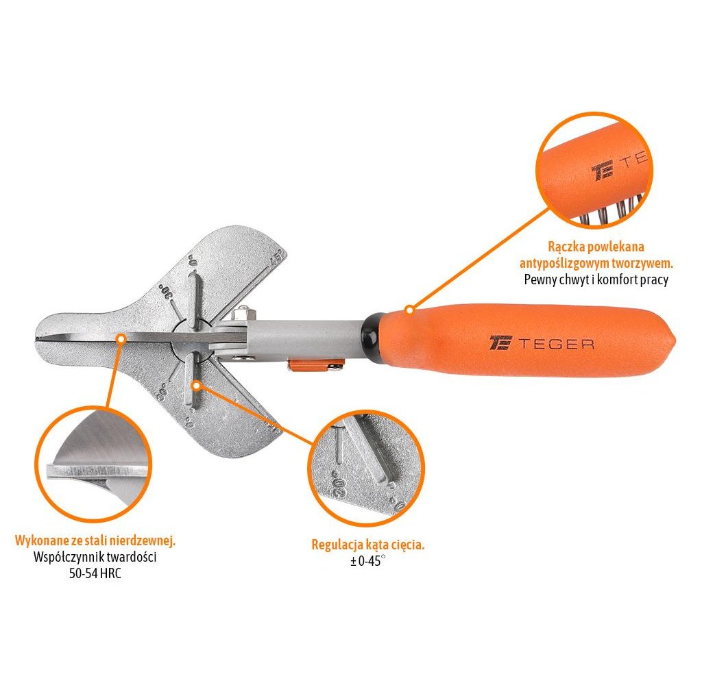Nożyce do cięcia profili i listew z kątomierzem / TEGER