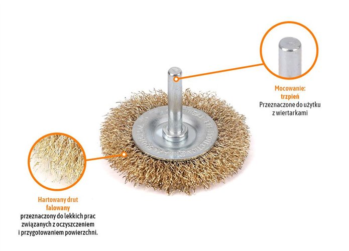 Szczotka tarczowa z trzpieniem - drut falowany FI 6/60 mm / TEGER