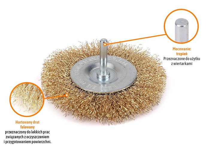 Szczotka tarczowa z trzpieniem - drut falowany FI 6/100 mm / TEGER