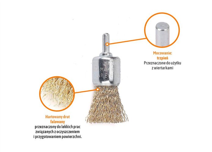 Szczotka pędzelkowa z trzpieniem - drut falowany FI 6/25 mm / TEGER
