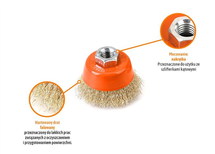 Szczotka doczołowa z nakrętką - drut falowany M14/60 mm / TEGER