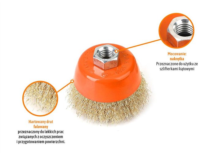 Szczotka doczołowa z nakrętką - drut falowany M14/80 mm / TEGER
