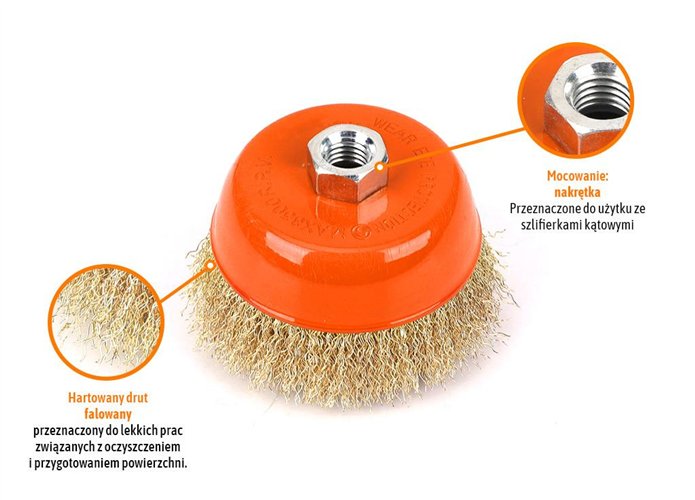 Szczotka doczołowa z nakrętką - drut falowany M14/100 mm / TEGER
