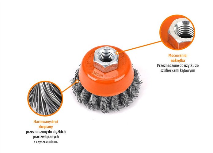 Szczotka doczołowa z nakrętką - drut skręcany M14/60 mm / TEGER