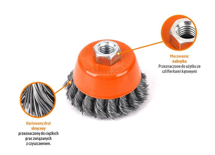 Szczotka doczołowa z nakrętką - drut skręcany M14/80 mm / TEGER
