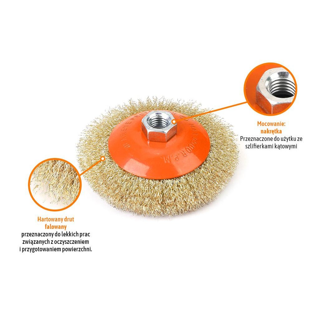 Szczotka tarczowa z nakrętką - drut falowany M14/115 mm / TEGER