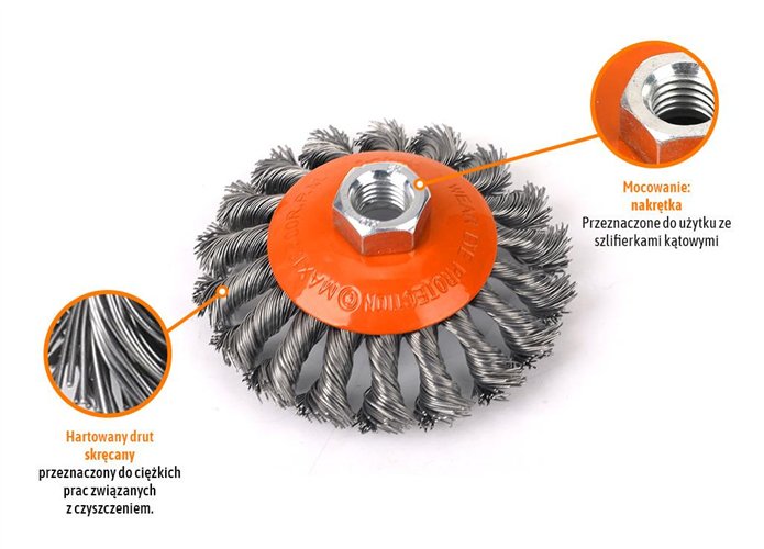 Szczotka tarczowa z nakrętką - drut skręcany M14/100 mm / TEGER